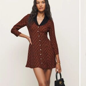 Reformation Chocolate and Ebony Long Sleeve Dress